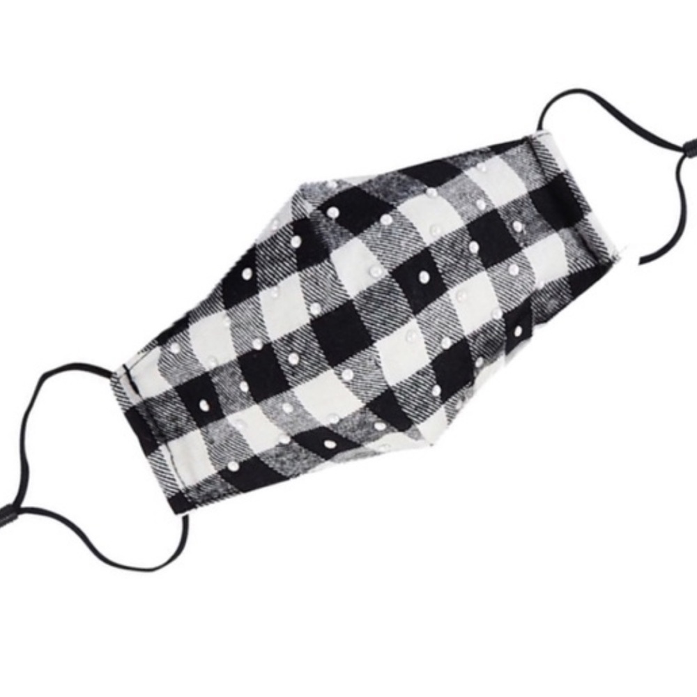 NWT Lele Sadoughi white and black checked mask